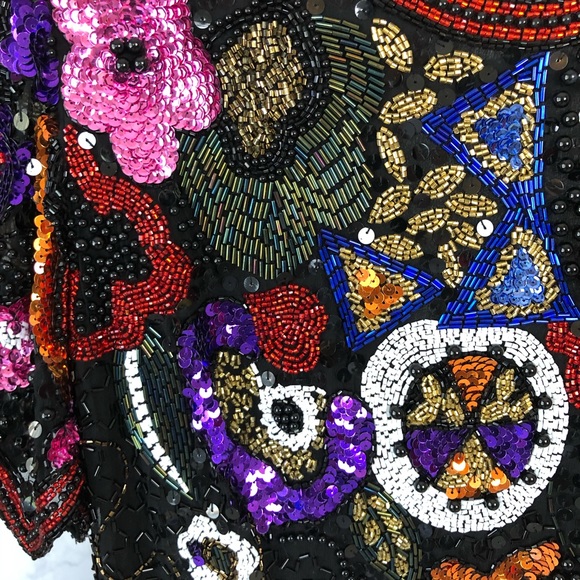 Vintage 80s Floral Sequin Formal Party Prom Dress - Picture 4 of 8